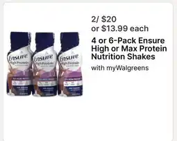 Walgreens 4 or 6-Pack Ensure High or Max Protein Nutrition Shakes offer