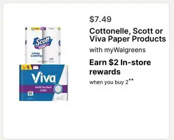 Walgreens Cottonelle, Scott or Viva Paper Products offer