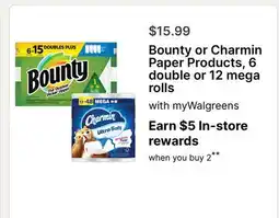 Walgreens Bounty or Charmin Paper Products offer