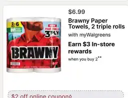 Walgreens Brawny Paper Towels, 2 triple rolls offer
