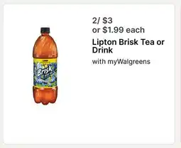 Walgreens Lipton Brisk Tea or Drink offer