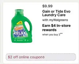 Walgreens Gain or Tide Evo Laundry Care offer