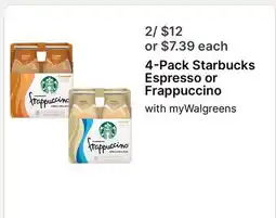 Walgreens 4-Pack Starbucks Espresso or Frappuccino offer