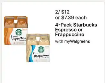 Walgreens 4-Pack Starbucks Espresso or Frappuccino offer