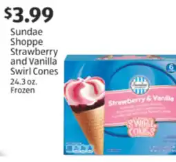 Aldi Sundae Shoppe Strawberry and Vanilla Swirl Cones offer
