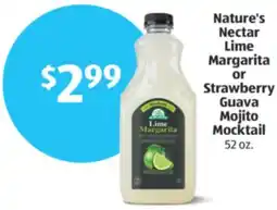 Aldi Nature's Nectar Lime Margarita or Strawberry Guava Mojito Mocktail offer