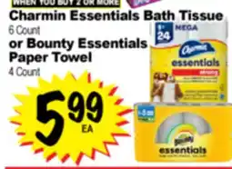 Superior Grocers Charmin Essentials Bath Tissue 6 Count or Bounty Essentials Paper Towel 4 Count offer