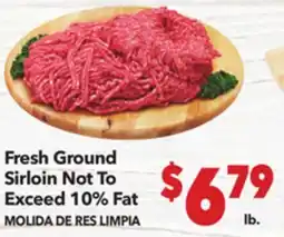 Vallarta Supermarkets Fresh Ground Sirloin Not to Exceed 10% Fat / MOLIDA DE RES LIMPIA offer