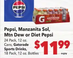 Vallarta Supermarkets Pepsi, Manzanita Sol, Mtn Dew or Diet Pepsi offer