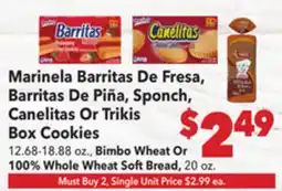 Vallarta Supermarkets Marinela Barritas De Fresa, Barritas De Piña, Sponch, Canelitas Or Trikis Box Cookies offer