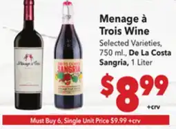 Vallarta Supermarkets Menage à Trois Wine offer