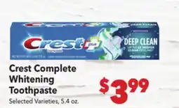 Vallarta Supermarkets Crest Complete Whitening Toothpaste offer