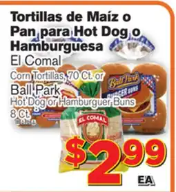 El Super Fresh El Comal Corn Tortilla, 70 cl Ball Park Hot Dog or Hamburger Buns 8 cl offer
