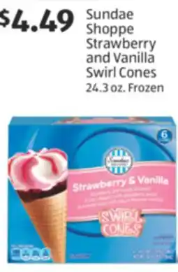 Aldi Sundae Shoppe Strawberry and Vanilla Swirl Cones offer
