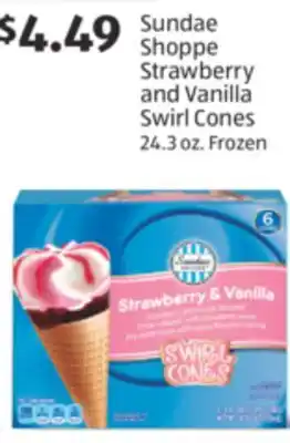 Aldi Sundae Shoppe Strawberry and Vanilla Swirl Cones offer