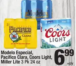 Super King Markets Modelo Especial, Pacifi Clara, Coors Light, Miller Lite offer