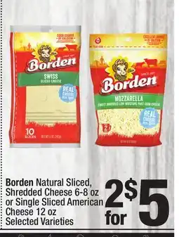 Super King Markets Borden Natural Sliced, Shredded Cheese 6-8 oz or Single Sliced American Cheese 12 oz offer