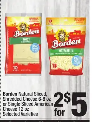 Super King Markets Borden Natural Sliced, Shredded Cheese 6-8 oz or Single Sliced American Cheese 12 oz offer