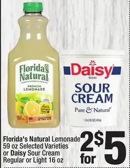 Super King Markets Florida's Natural Lemonade 59 oz Selected Varieties or Daisy Sour Cream Regular or Light 16 oz offer