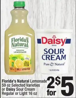 Super King Markets Florida's Natural Lemonade 59 oz Selected Varieties or Daisy Sour Cream Regular or Light 16 oz offer