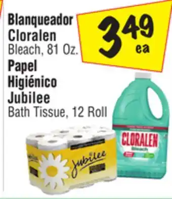 El Super Cloralen Bleach, 81 Oz., Jubilee Bath Tissue, 12 Roll offer