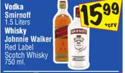 El Super Smirnoff 1.5 Liters or Johnnie Walker Red Label Scotch Whisky 750 ml offer