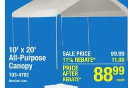 Menards ShelterLogic All-Purpose 10' x 20' 6-Leg White Fabric Canopy offer