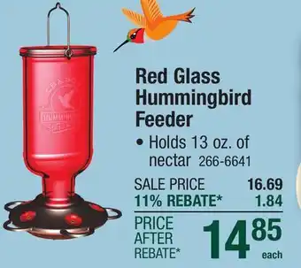 Menards More Birds Red Glass Elixir Hummingbird Feeder - 13 oz offer