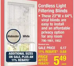 Menards Lumino 1 White Light Filtering Cordless Vinyl Blind - 23W x 64L offer