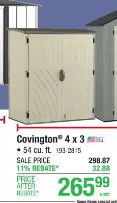 Menards Suncast Covington Vertical 4 x 3 x 6 Outdoor Resin Storage Unit offer