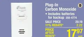 Menards Kidde Tamper-Resistant Plug-in Carbon Monoxide Alarm offer