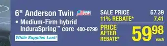 Menards Serta Anderson 6 Twin Medium-Firm Mattress offer
