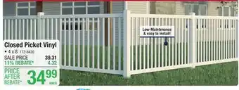 Menards Yardworks 4x8 White Closed Picket Vinyl Panel offer