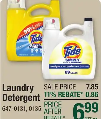Menards Tide Simply Free & Sensitive Liquid Laundry Detergent - 117 oz offer