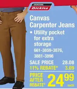 Menards Genuine Dickies 32 x 30 Brown Duck Men's Carpenter Denim Jeans offer