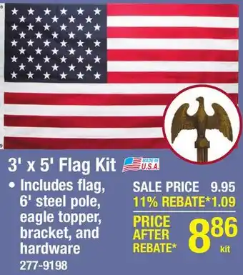 Menards Olympus 3' x 5' American Flag with 6' Steel Flagpole Kit offer