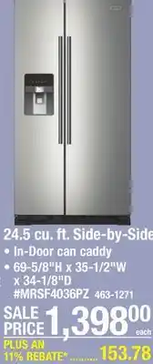Menards Maytag 24.5 cu.ft. Fingerprint Resistant Stainless Steel Side-by-Side Refrigerator offer