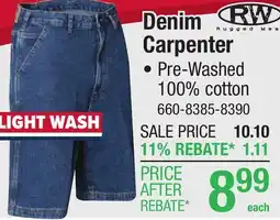 Menards RW Rugged Wear 32 Men's Light Wash Carpenter Denim Jean Shorts offer