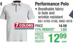 Menards North Hudson Men's Black Performance Polo Shirt - Medium offer