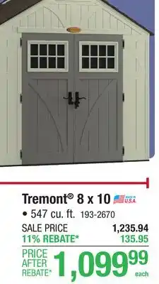 Menards Suncast Tremont 8 x 10 x 8 Outdoor Resin Storage Shed offer