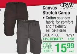 Menards RW Rugged Wear 32 Men's Coffee Flex Cargo Shorts offer