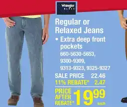 Menards Wrangler Blues 32 x 30 Blue Indigo Men's Regular/Classic Fit Denim Jeans offer