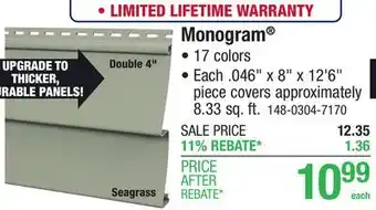 Menards Monogram offer