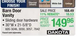 Menards Dakota Sliding Barn Door 30W x 21-5/8D White Oak Bathroom Vanity Cabinet offer