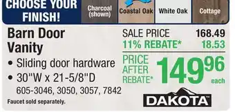 Menards Dakota Sliding Barn Door 30W x 21-5/8D White Oak Bathroom Vanity Cabinet offer