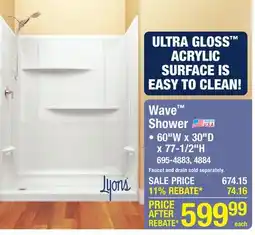 Menards Lyons Wave 60W x 30D x 77-1/2H White Shower with Right Drain (4-Piece) offer