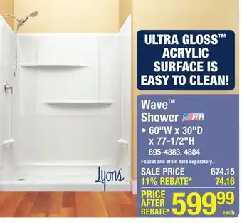Menards Lyons Wave 60W x 30D x 77-1/2H White Shower with Right Drain (4-Piece) offer
