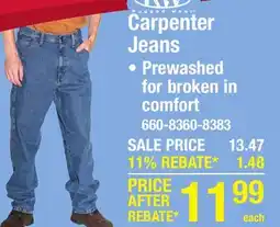 Menards RW Rugged Wear 32 x 30 Light Wash Men's Carpenter Denim Jeans offer