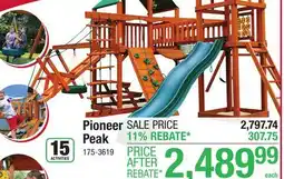 Menards Gorilla Playsets Pioneer Peak with Amber Posts and Deluxe Green Vinyl Canopy offer