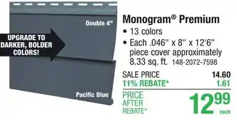 Menards Monogram Premium offer